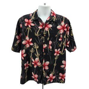 Banana Cabana Mens Medium Shirt Hawaiian Silk Floral Tropical Button Relaxed Fit